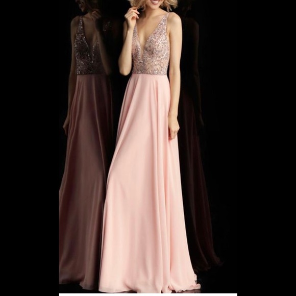 NEW JOVANI JVN60467 embellished V neckline A line chiffon maxi gown dress pink 0 - Picture 3 of 12